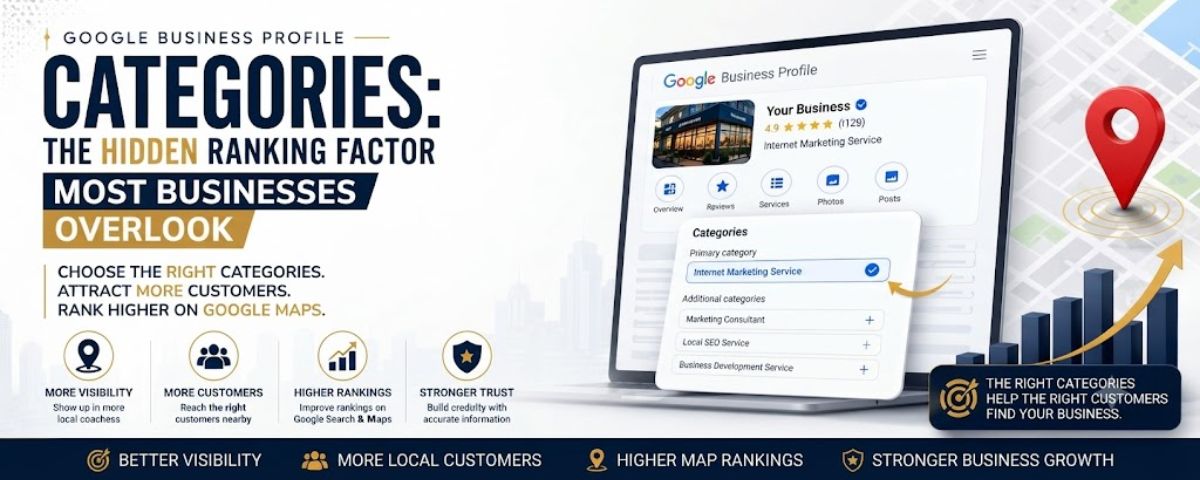 Google Business Profile Categories guide showing how to choose primary and secondary categories for better Google Maps SEO visibility